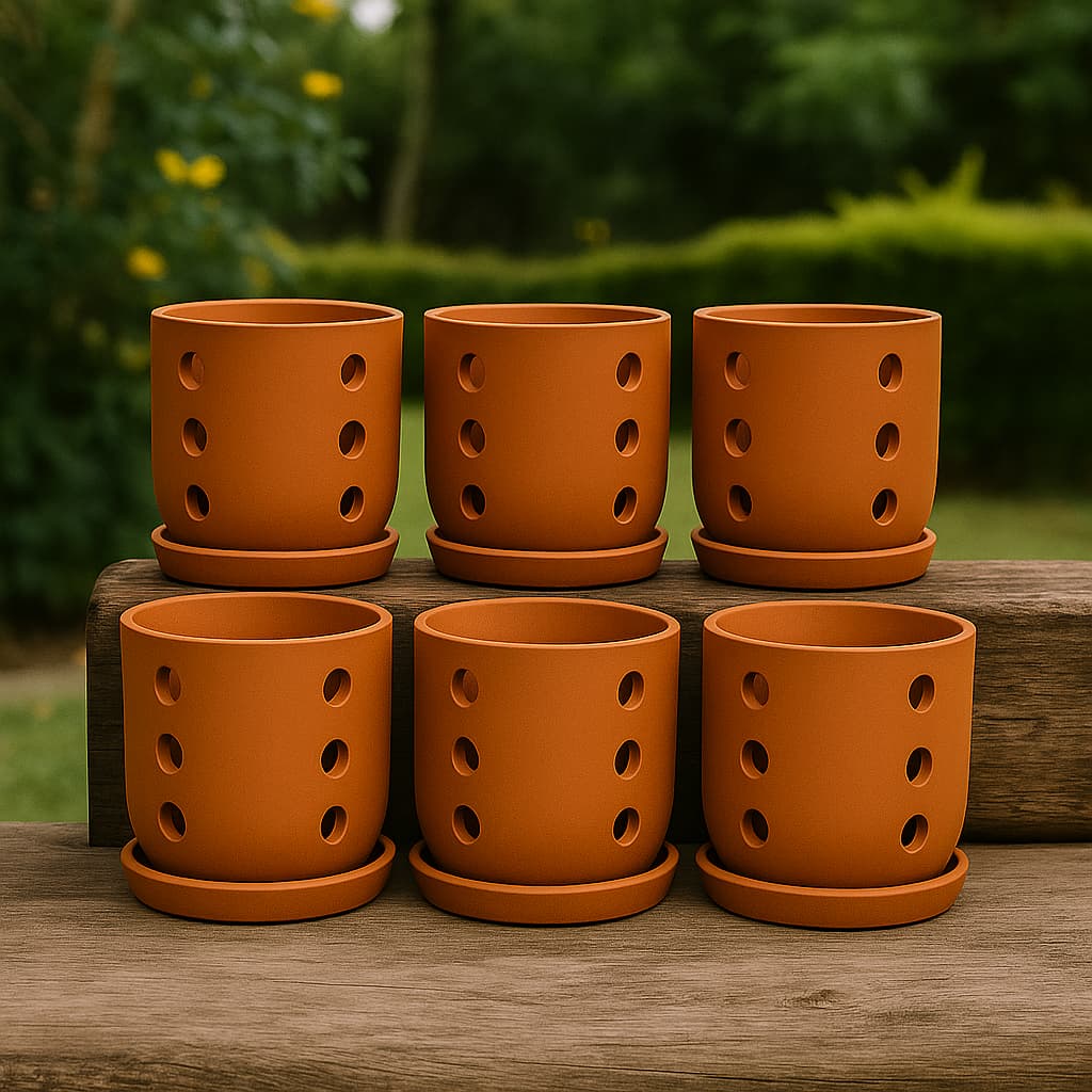 Terracotta Autumn Orchid Planter Small - 4 Inch Pot – Home & Garden on Brown Living™. SKU: PL19-2A. Img 12.