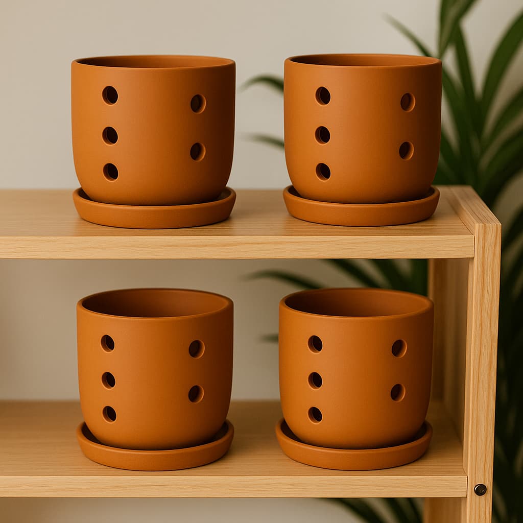 Terracotta Autumn Orchid Planter Small - 4 Inch Pot – Home & Garden on Brown Living™. SKU: PL19-4. Img 14.