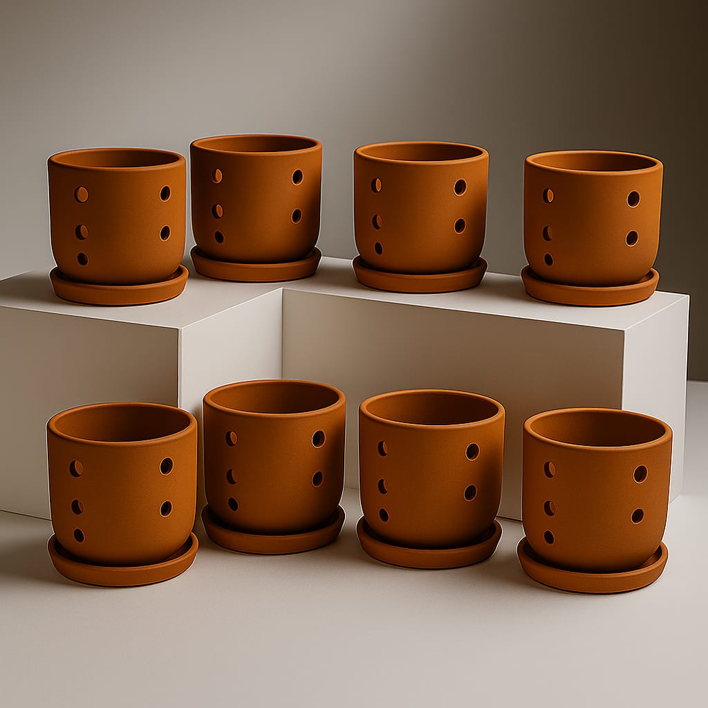 Terracotta Autumn Orchid Planter Small - 4 Inch Pot – Home & Garden on Brown Living™. SKU: PL19-8. Img 28.