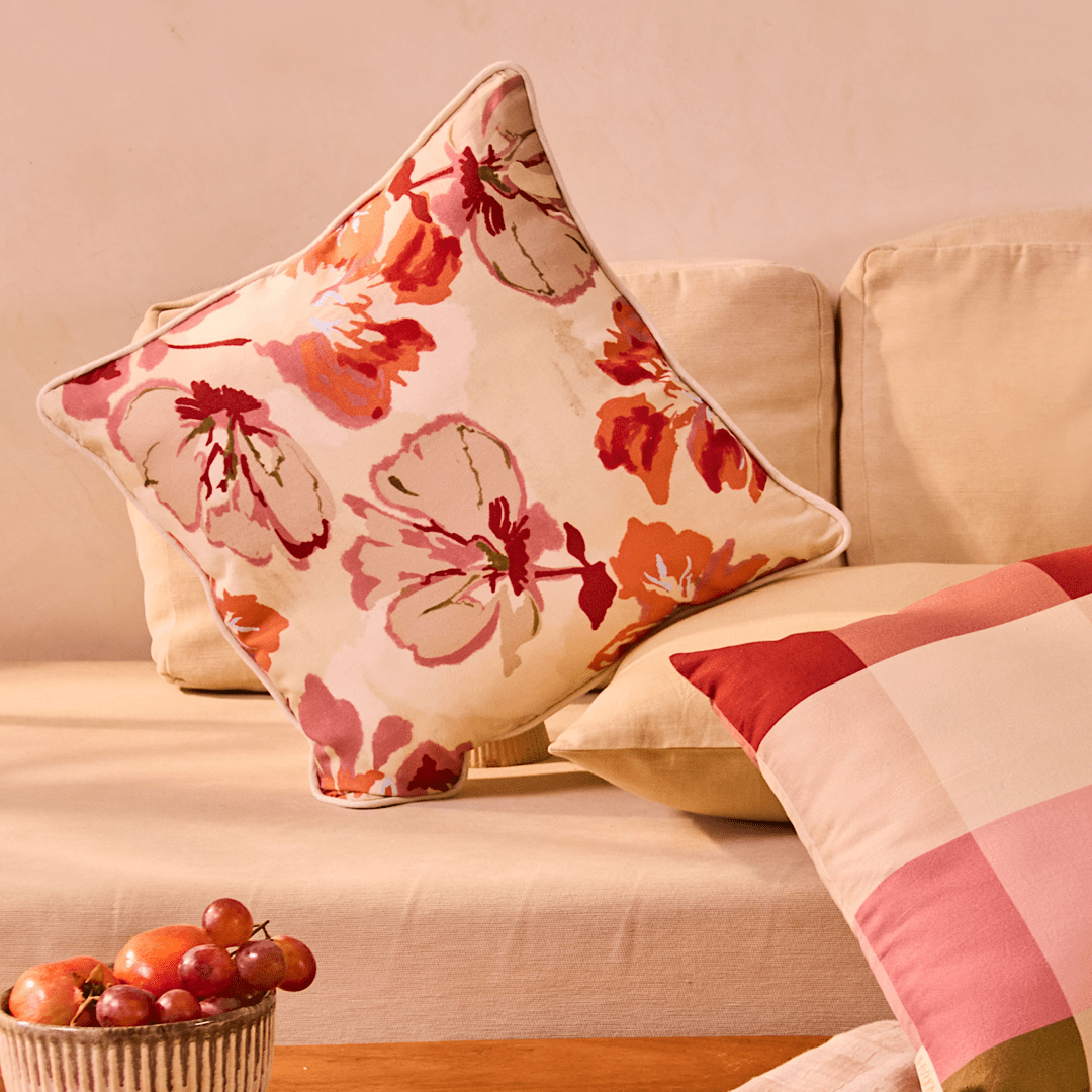 Terracotta Bloom Cushion Cover | Hemp Cotton Floral Cushion – Home Decor on Brown Living™. SKU: CU0012. Img 3.