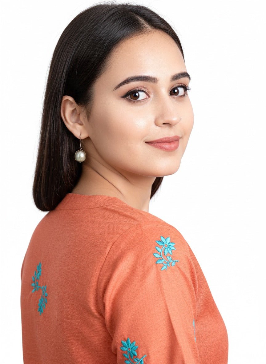 Terracotta Blossom Cotton Layer Top –Stylish Women's Wear – Womens Top on Brown Living™. SKU: T03014. Img 5.