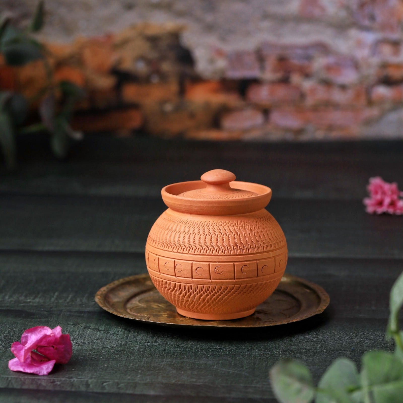 Terracotta Maharaja Sugar Pot | Handcrafted Clay Jar – Containers on Brown Living™. SKU: SP-3. Img 1.