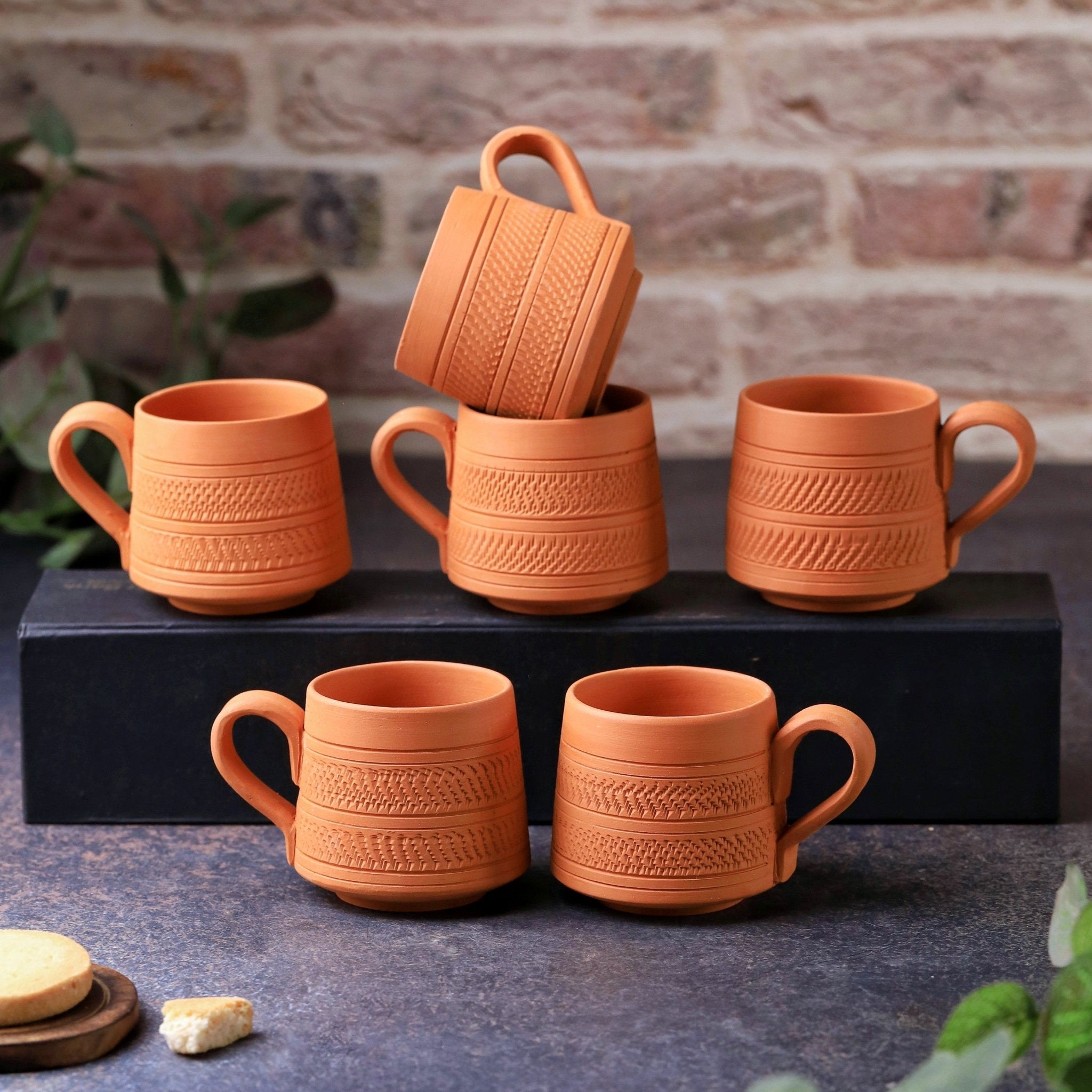 Terracotta Nawabi Tea Cup Set of 6 – Handcrafted Natural Clay Tea Cups – Cups & Saucers on Brown Living™. SKU: TC-2. Img 3.