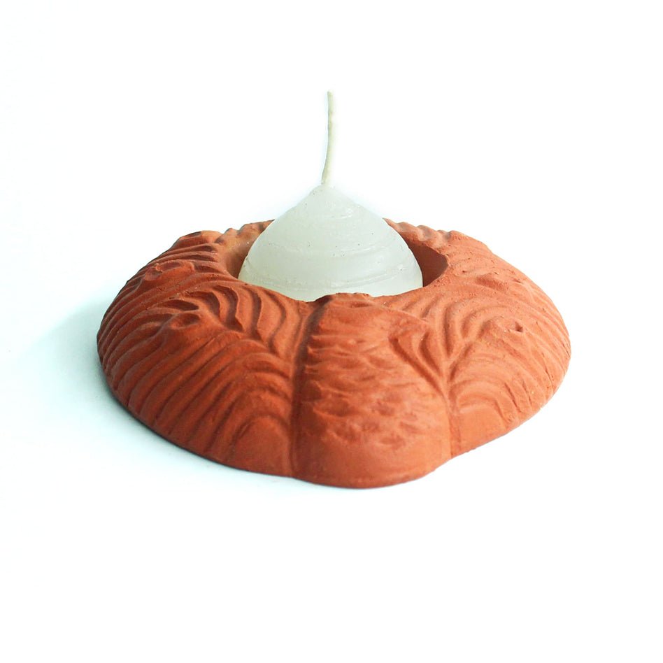 Terracotta Peacock Candle Holder | Set of 6 + 6 Pcs Complimentary Candles | Verified Sustainable by Brown Living™