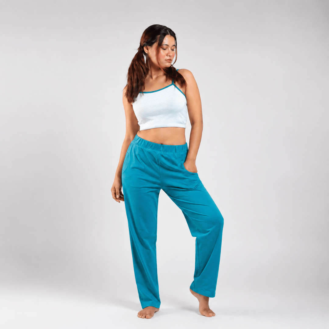 The Breeze Bloom Organic Cotton Co-Ord Set for Women – Womens Co-Ord Sets on Brown Living™. SKU: 005CSSky-Teal-S. Img 1.