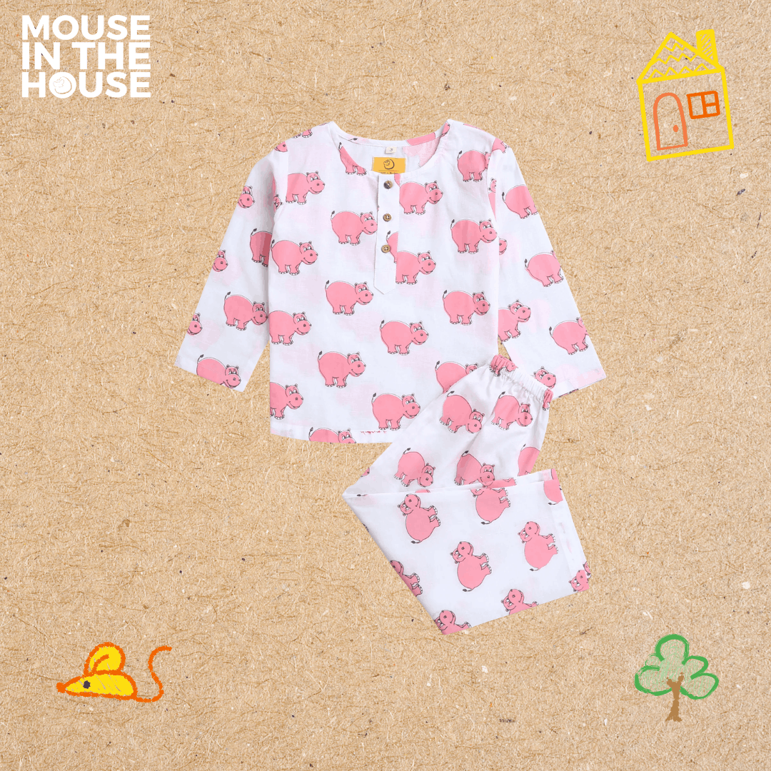 The Cheerful Hippo - Unisex Kids Cotton Nightwear – Kids Pyjamas on Brown Living™. SKU: MITHNW-002-1. Img 3.