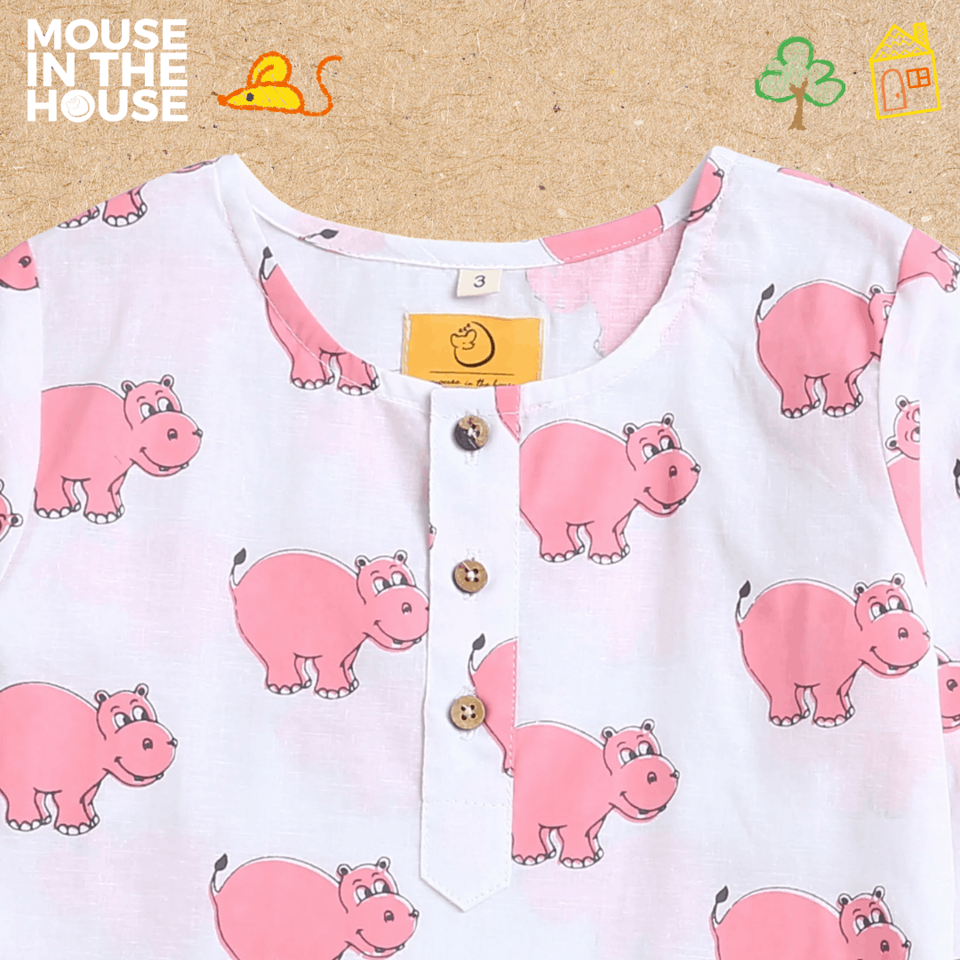 The Cheerful Hippo - Unisex Kids Cotton Nightwear – Kids Pyjamas on Brown Living™. SKU: MITHNW-002-1. Img 6.