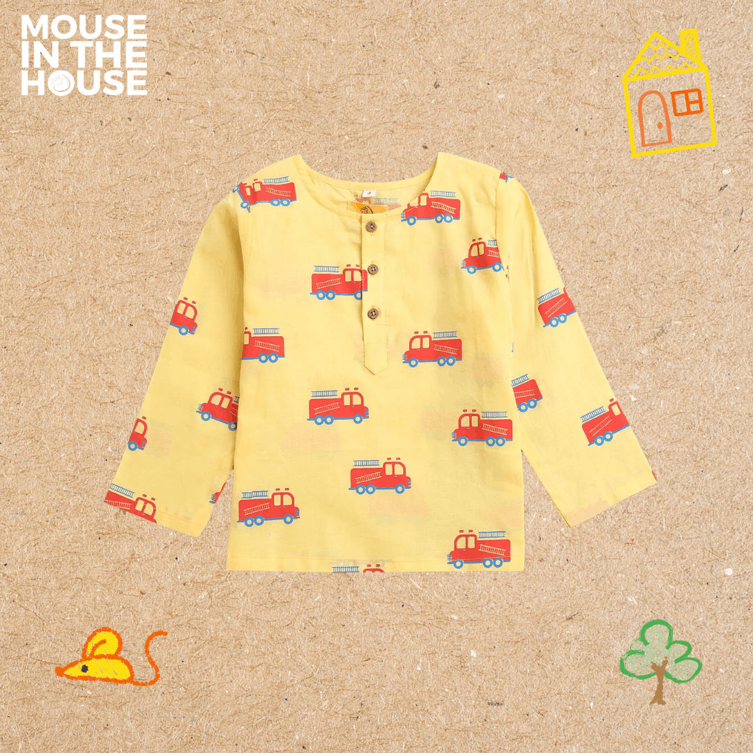 The Fire Fighter Truck - Unisex Kids Cotton Nightwear – Kids Pyjamas on Brown Living™. SKU: MITHNW-014-1. Img 4.