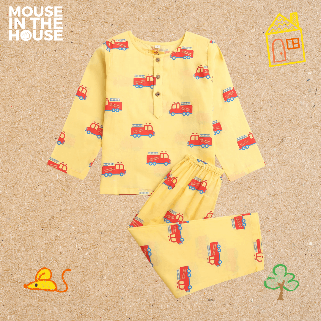 The Fire Fighter Truck - Unisex Kids Cotton Nightwear – Kids Pyjamas on Brown Living™. SKU: MITHNW-014-1. Img 2.