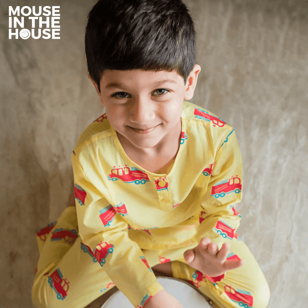 The Fire Fighter Truck - Unisex Kids Cotton Nightwear – Kids Pyjamas on Brown Living™. SKU: MITHNW-014-1. Img 1.