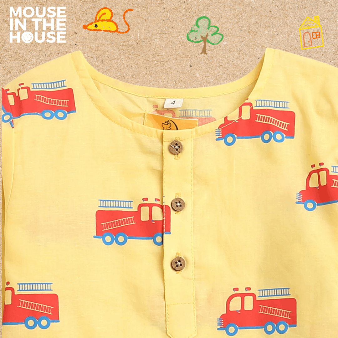 The Fire Fighter Truck - Unisex Kids Cotton Nightwear – Kids Pyjamas on Brown Living™. SKU: MITHNW-014-1. Img 6.