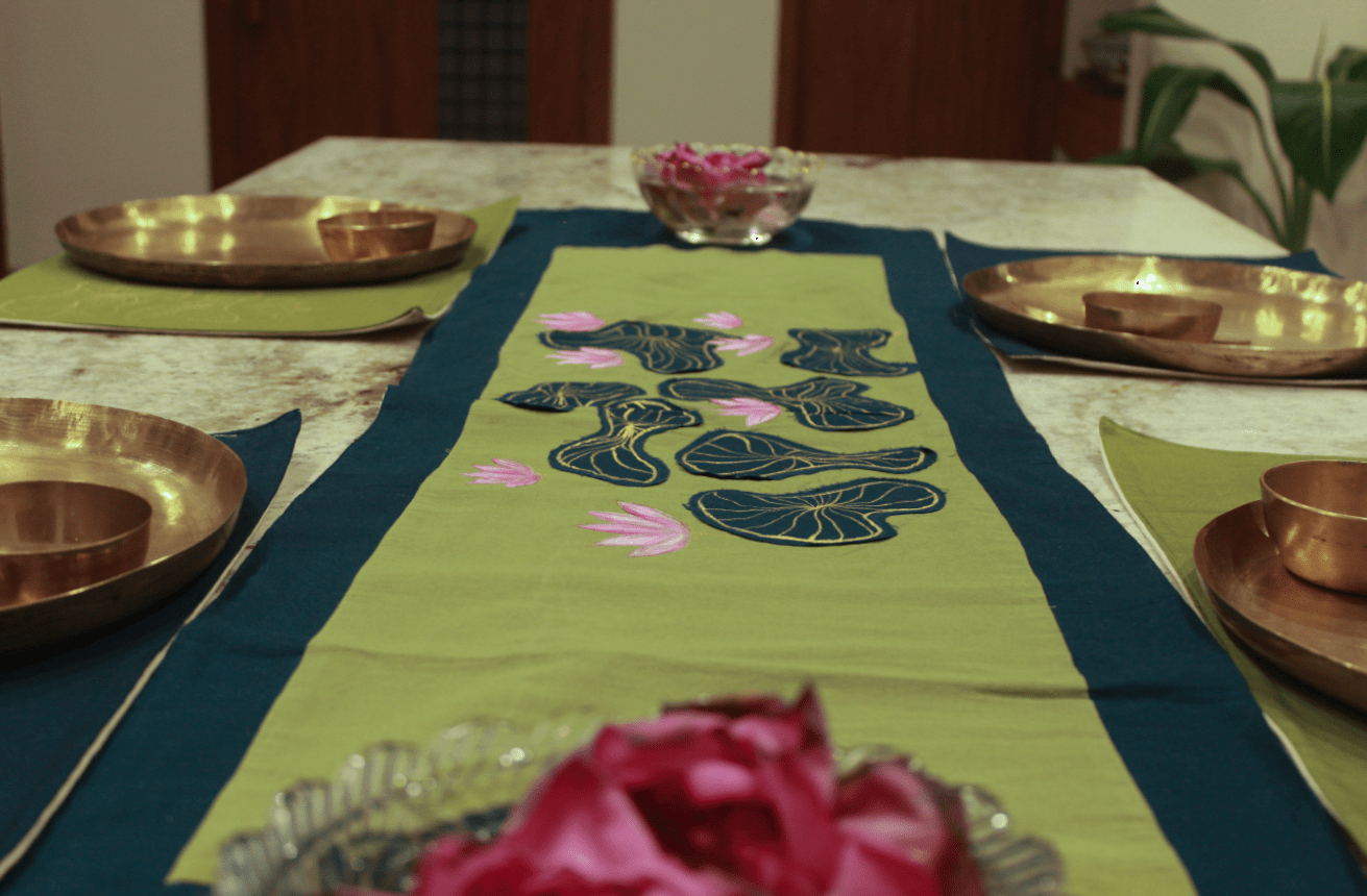 The Kamal Kund Table Runner | Hand Painted Cotton Table Runner – Table Linens on Brown Living™. SKU: TR01. Img 1.