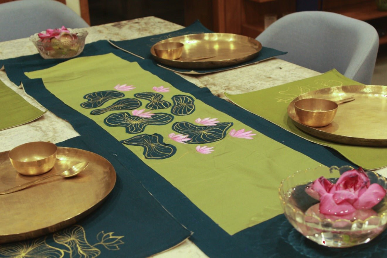 The Kamal Kund Table Runner | Hand Painted Cotton Table Runner – Table Linens on Brown Living™. SKU: TR01. Img 5.