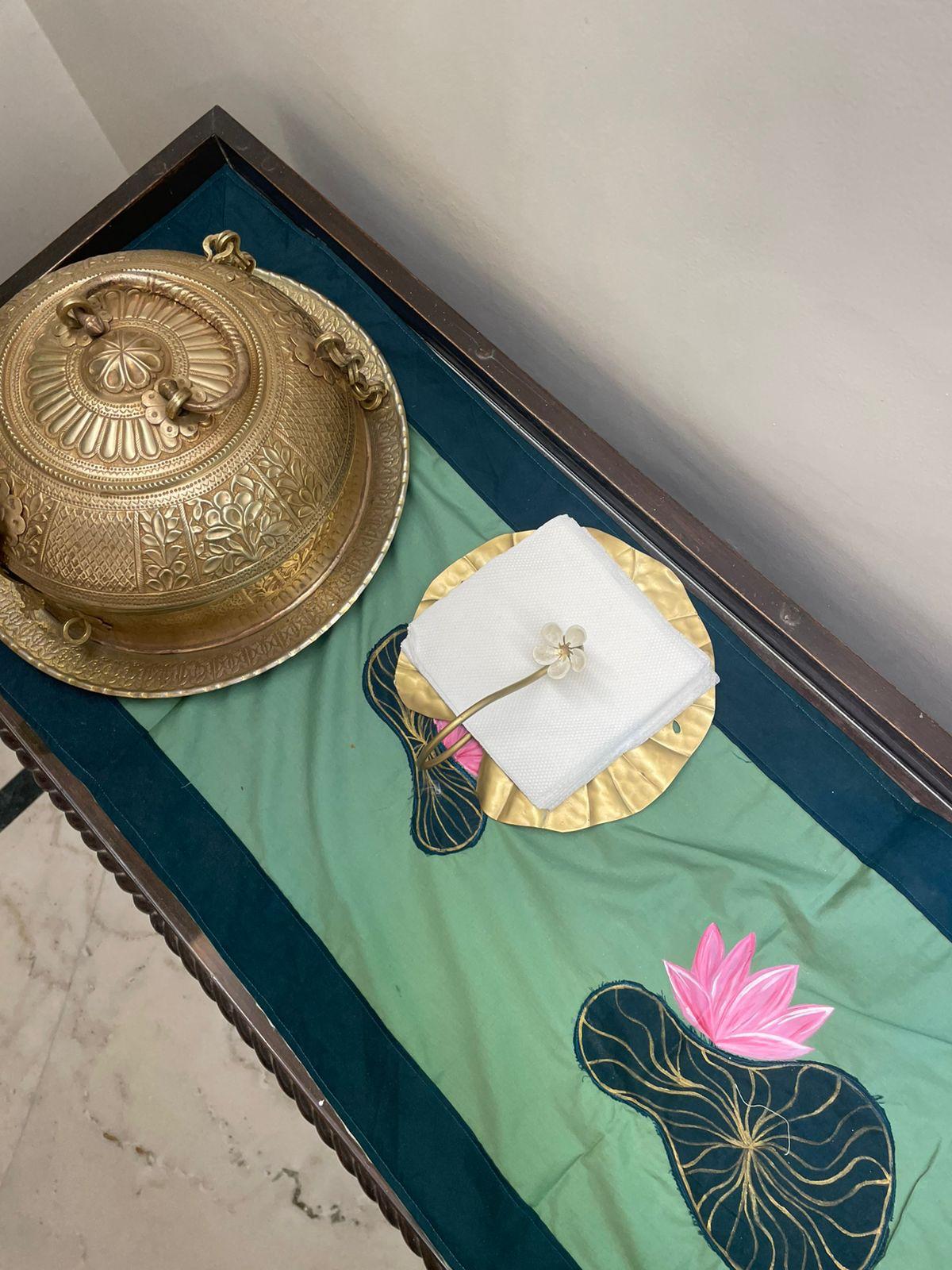 The Kamal Kund Table Runner | Hand Painted Cotton Table Runner – Table Linens on Brown Living™. SKU: TR0106. Img 9.