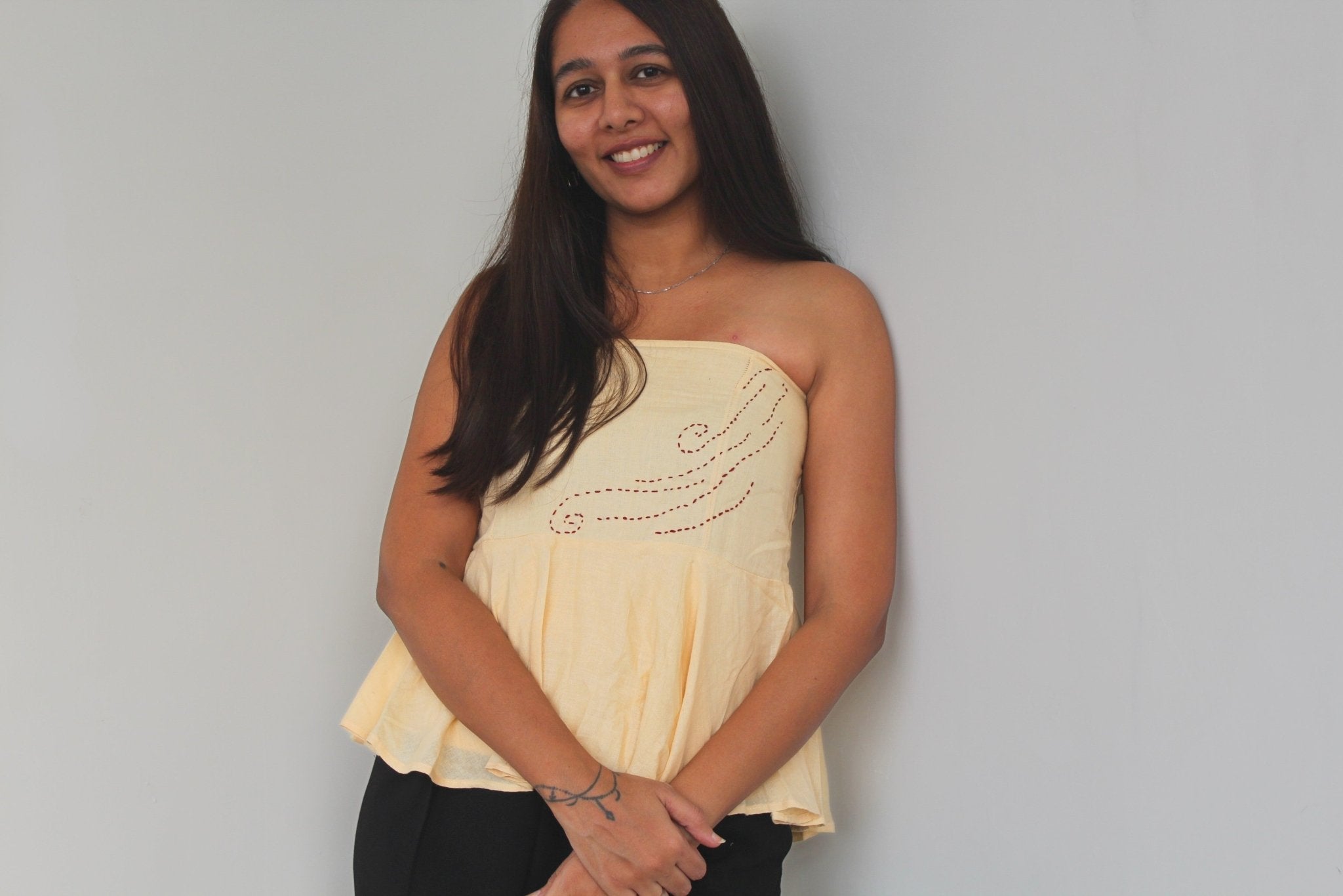 The Khoobsurat Offwhite Tube Top | Ethnic Print Strapless Summer Wear – Womens Top on Brown Living™. SKU: TU12. Img 4.
