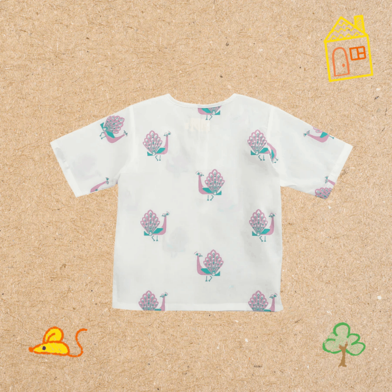 The Magestic Peacock - Unisex Kids Cotton Nightdress – Kids Pajamas on Brown Living™. SKU: MITHNW-095-1. Img 5.