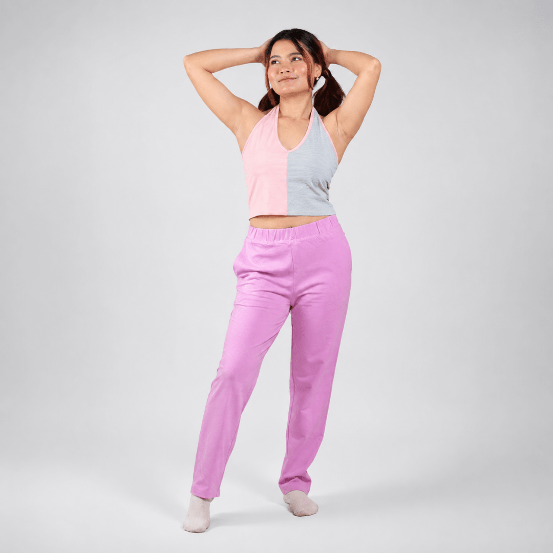 The Moonlight Muse Organic Cotton Co-Ord Set for Women – Womens Co-Ord Sets on Brown Living™. SKU: 004CSPinkGrey-BlushPink-S. Img 3.