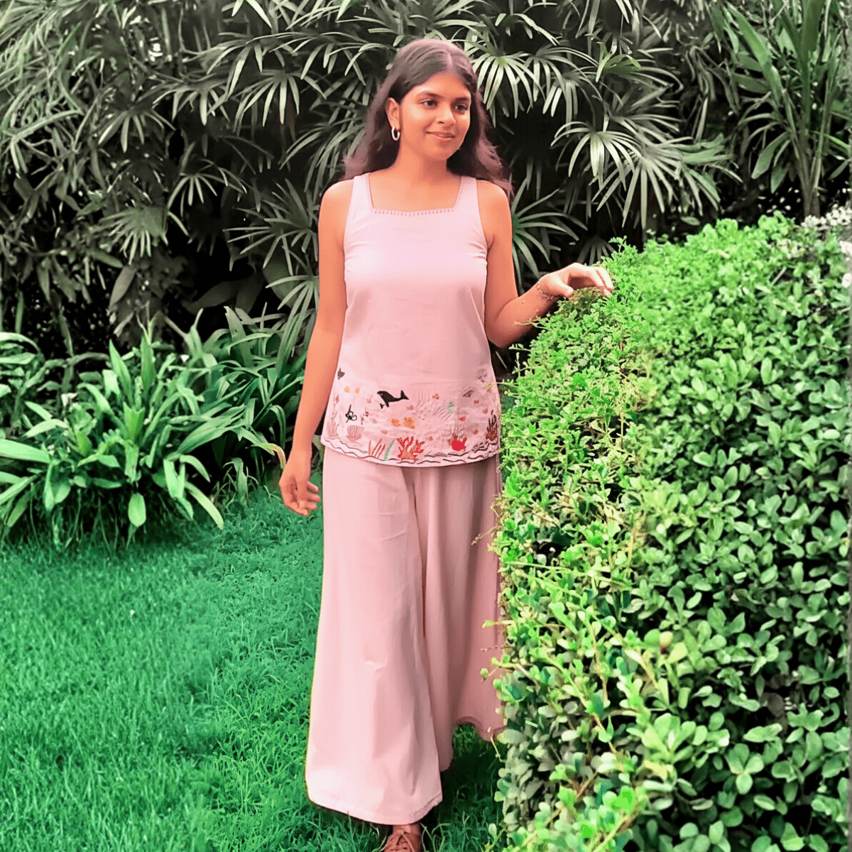 The Ocean Is Pink – Cotton, Hand - Embroidered Ethnic Set – Womens Ethnic Sets on Brown Living™. SKU: C2P1S. Img 1.