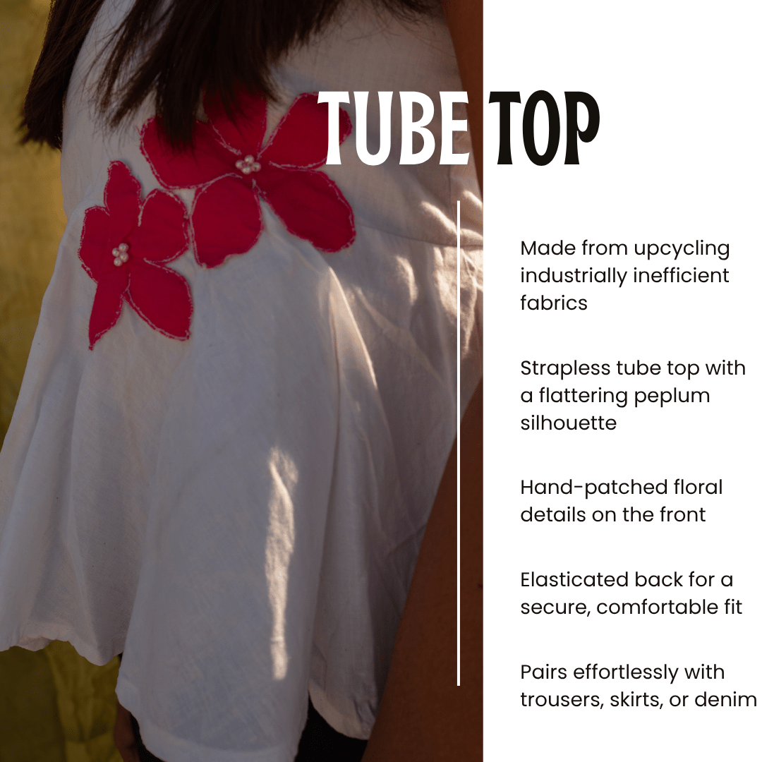 The POO tube top | Flower Applique | Strapless Summer Wear – Womens Top on Brown Living™. SKU: TU07. Img 10.