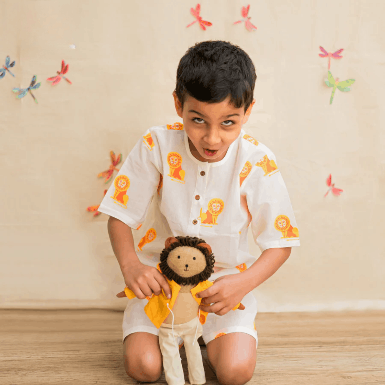 The Regal Lion Unisex Kids Cotton Nightwear Set – Kids Pajamas on Brown Living™. SKU: MITHNW-094-1. Img 2.