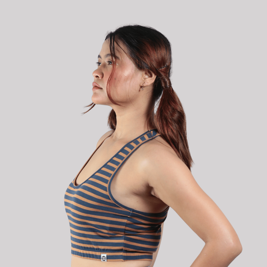 The Sunday Drift Organic Cotton Co-Ord Set | Soft & Breathable Women's – Womens Co-Ord Sets on Brown Living™. SKU: 015CSBrownStripe-NavyS. Img 3.