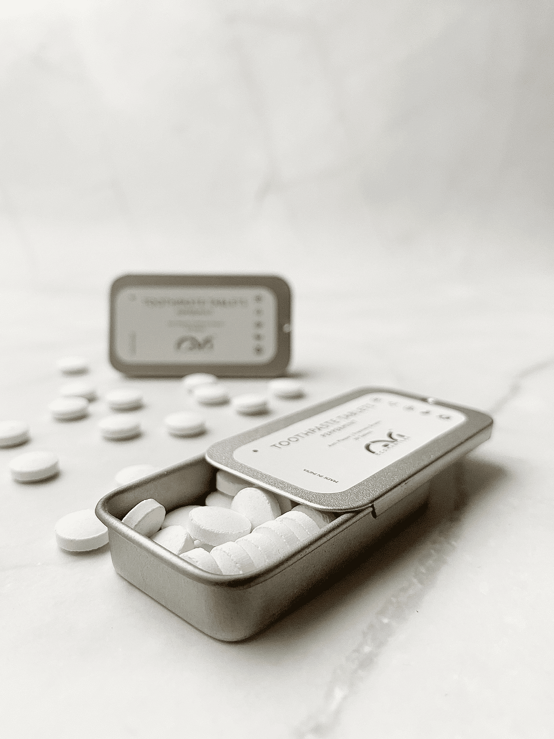 Toothpaste Tablets (30 Nos, Tin) | Natural, Eco - Friendly Oral Care – Tooth Cleaning Tablets on Brown Living™. SKU: EM-00101. Img 1.