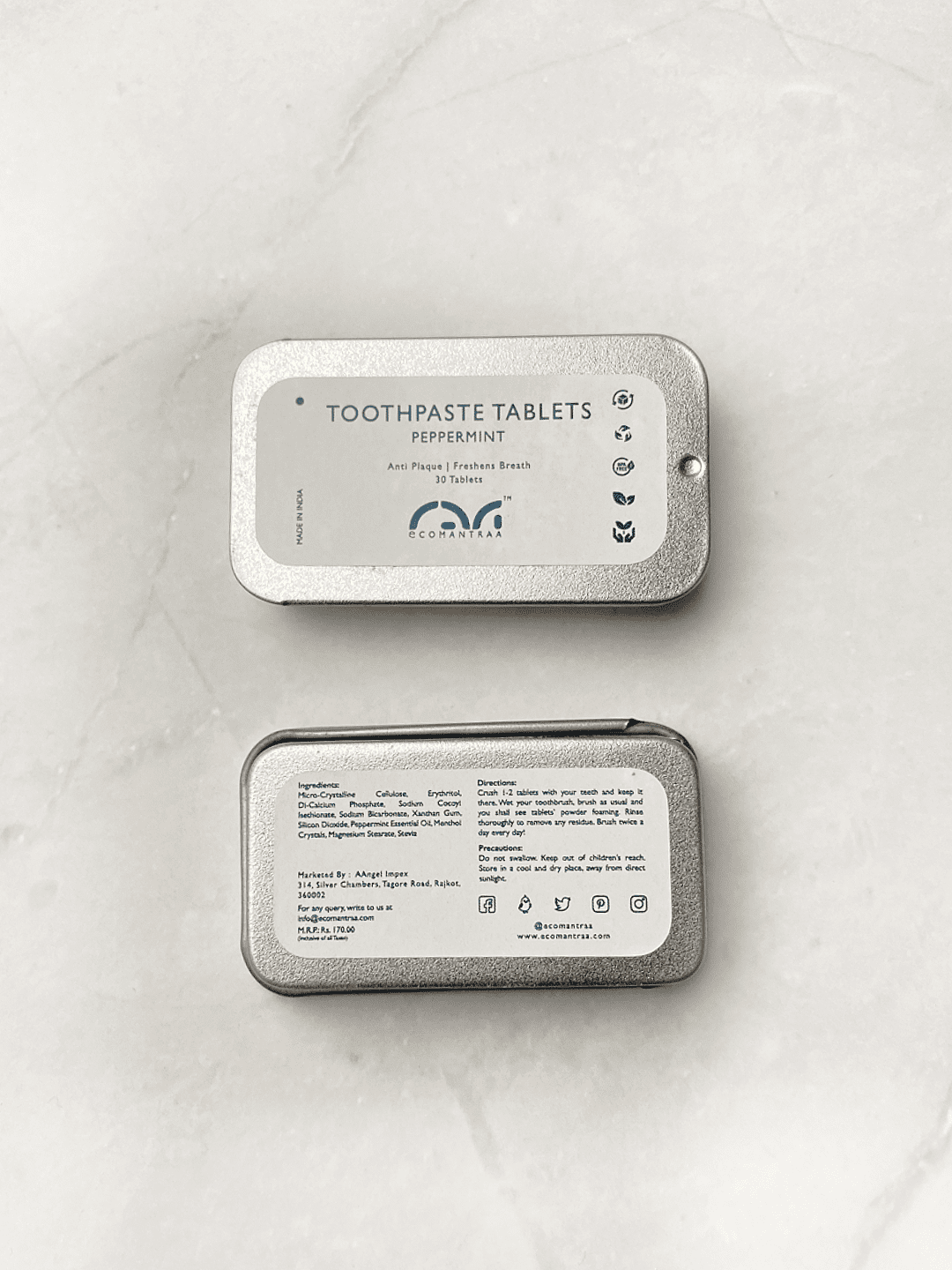 Toothpaste Tablets (30 Nos, Tin) | Natural, Eco - Friendly Oral Care – Tooth Cleaning Tablets on Brown Living™. SKU: EM-00101. Img 4.