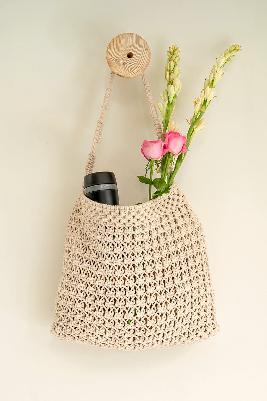 Tottaly Classic Hand - Knotted Tote | Artisan Handmade Carry Bag – Tote Bag on Brown Living™. SKU: S22CLTOTE122-IW. Img 4.