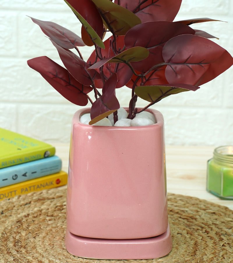 Tower Ceramic Pot - Pink 14 x 13 cm – Ceramic Planter on Brown Living™. SKU: Pink_Tower_Pot. Img 3.
