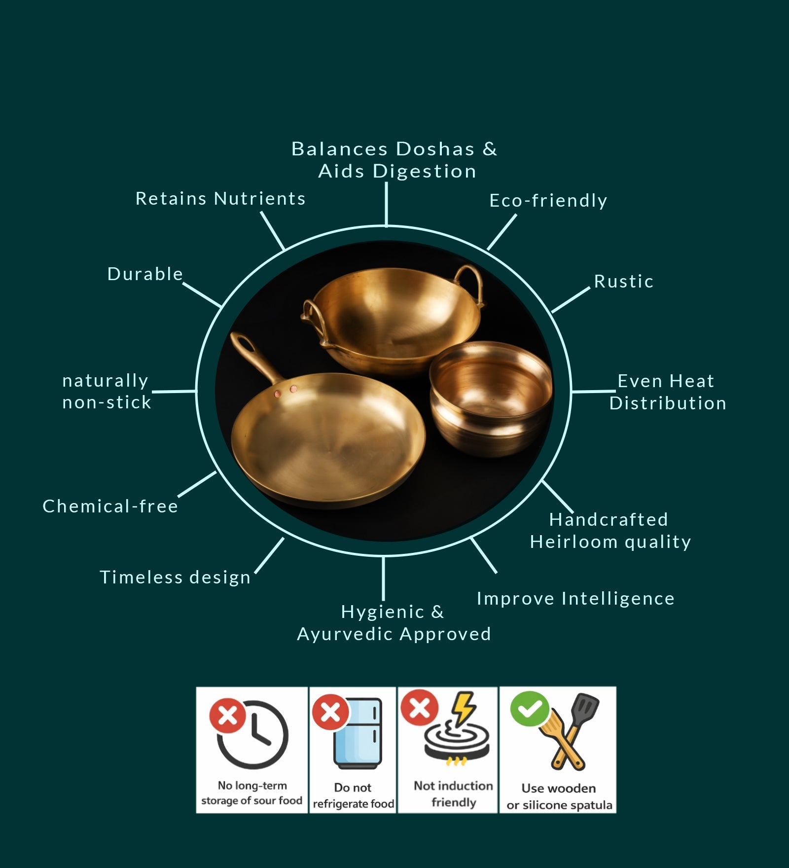 Traditional Bronze/ Kansa Combo (Kadai+ Sauté Pan+ Pana) – Cookware on Brown Living™. SKU: Bronze-Kadai-Frypan-Pana-Combo-4300g-packof3. Img 6.