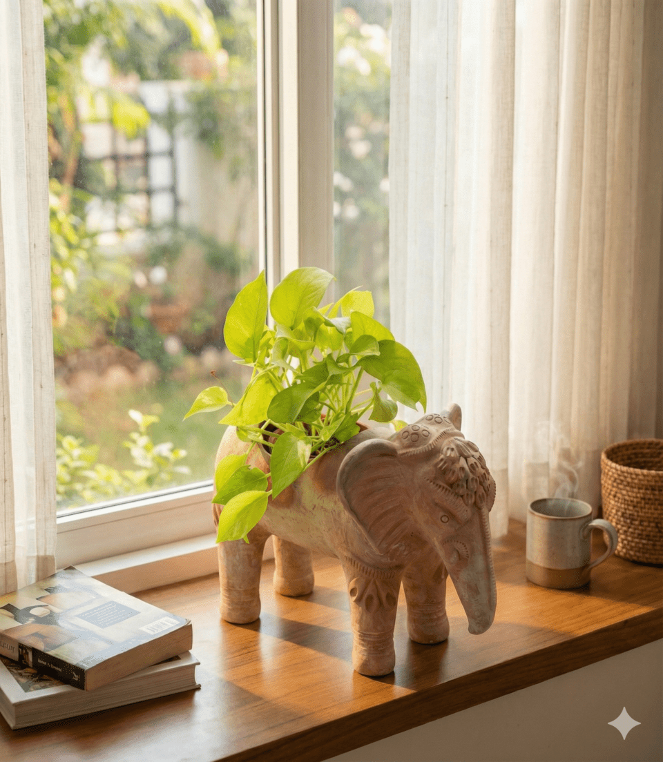 Traditional Elephant Handcrafted Clay Planter| Eco - Friendly ā Pots & Planters on Brown Livingā¢. SKU: A0_plt_0051. Img 4.