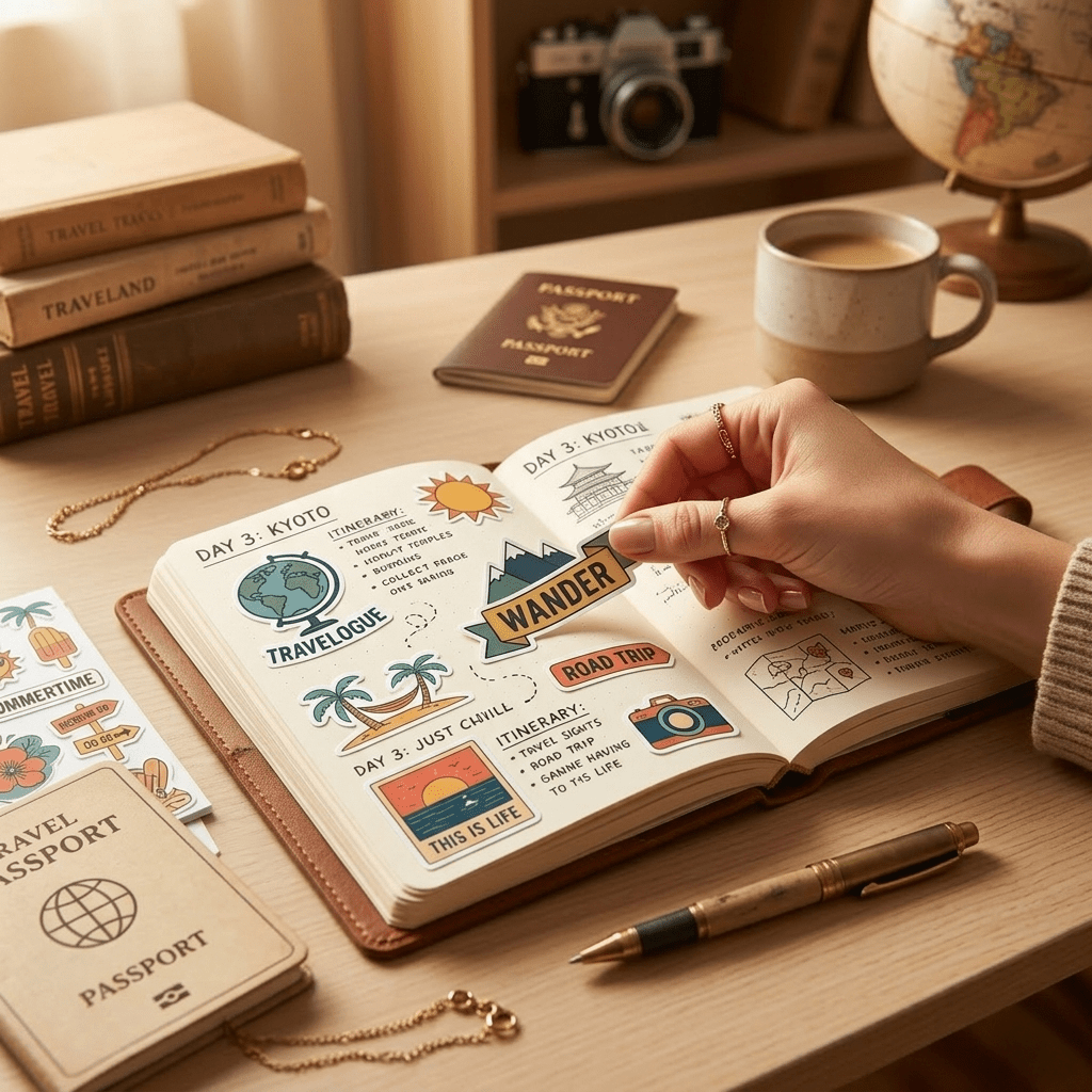 Travel Holiday Road Trip Stickers for Luggage, Bottle, Bags, Accessori – Stationery on Brown Living™. SKU: 21-CA25-TravelStickers. Img 2.