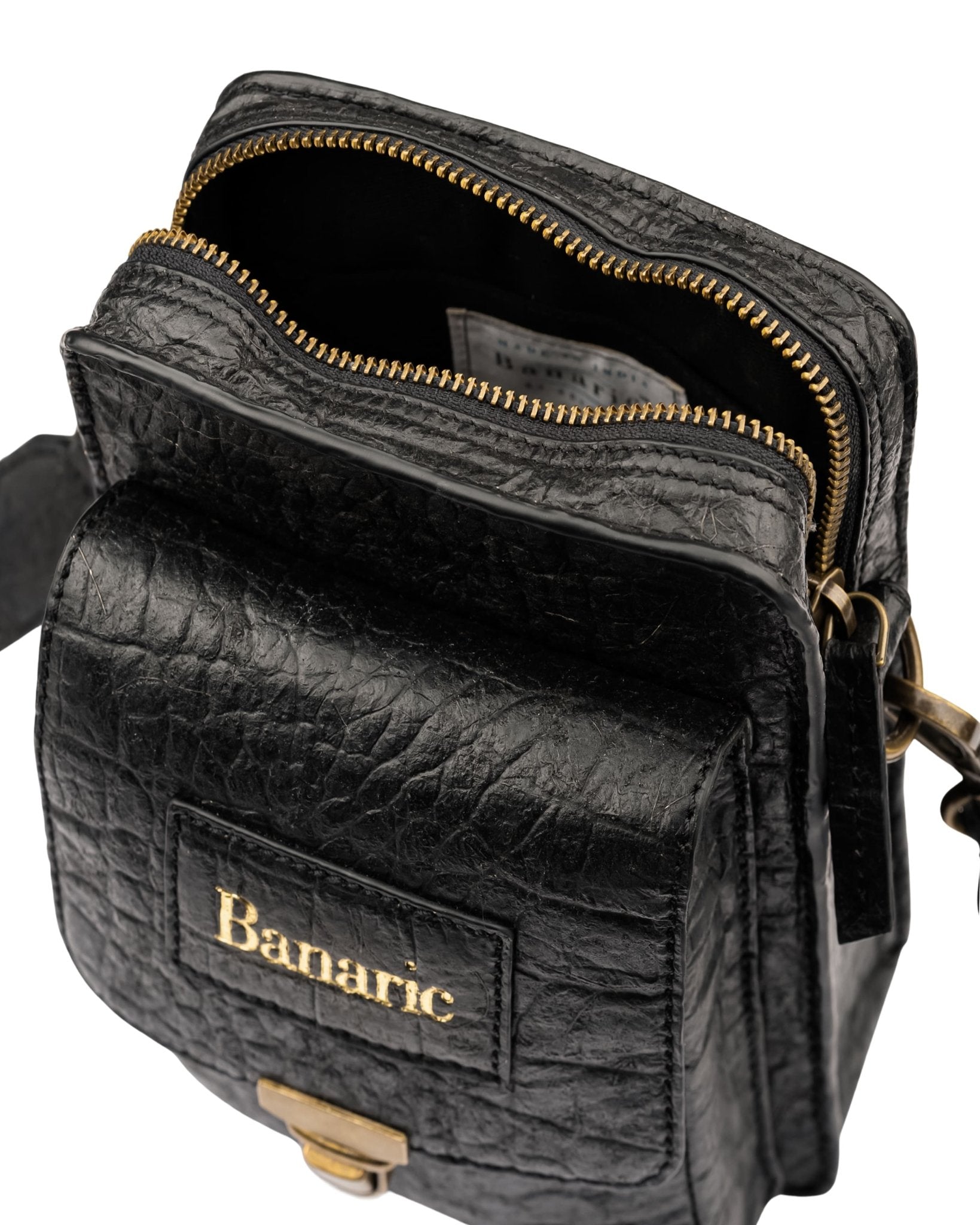 Travel Sling Bag | Banana Fibre Vegan Leather | Eco - Friendly Bag – Sling Bag on Brown Living™. SKU: RCBAGBANARIC02ABK. Img 2.