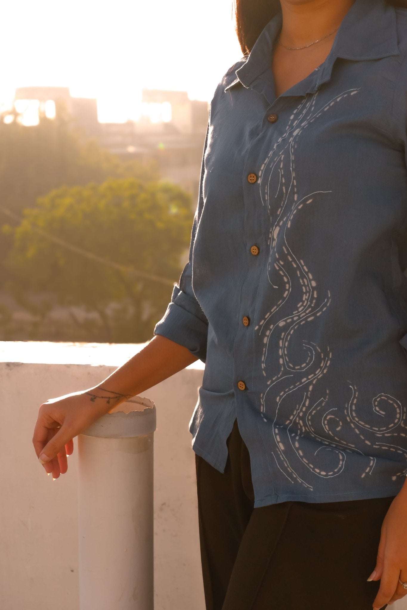 Tree Lines Shirt | Contemporary Casual Shirt For Women – Womens Shirt on Brown Living™. SKU: SH11. Img 2.