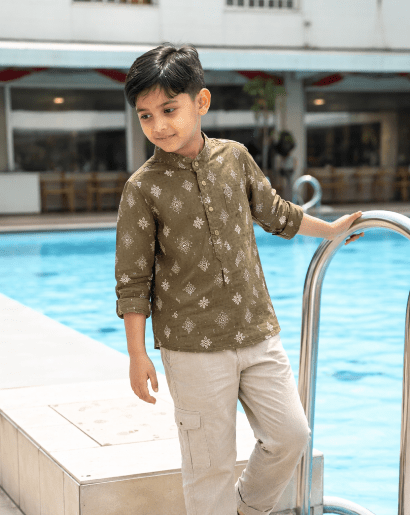 Tribal Shirt Regular Fit for Boys | Stylish Casual & Ethnic Wear – Kids Shirts on Brown Living™. SKU: PB216_1. Img 1.