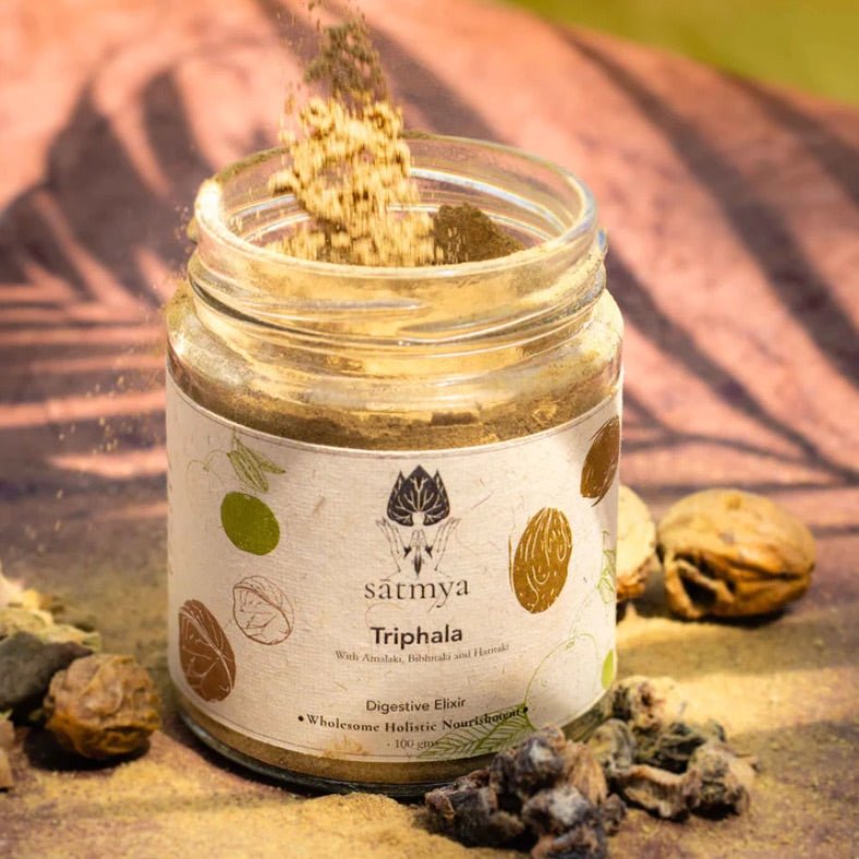 Triphala Detoxifying Digestive Powder – Health & Energy Drinks on Brown Living™. SKU: Triph_100gms1005. Img 2.