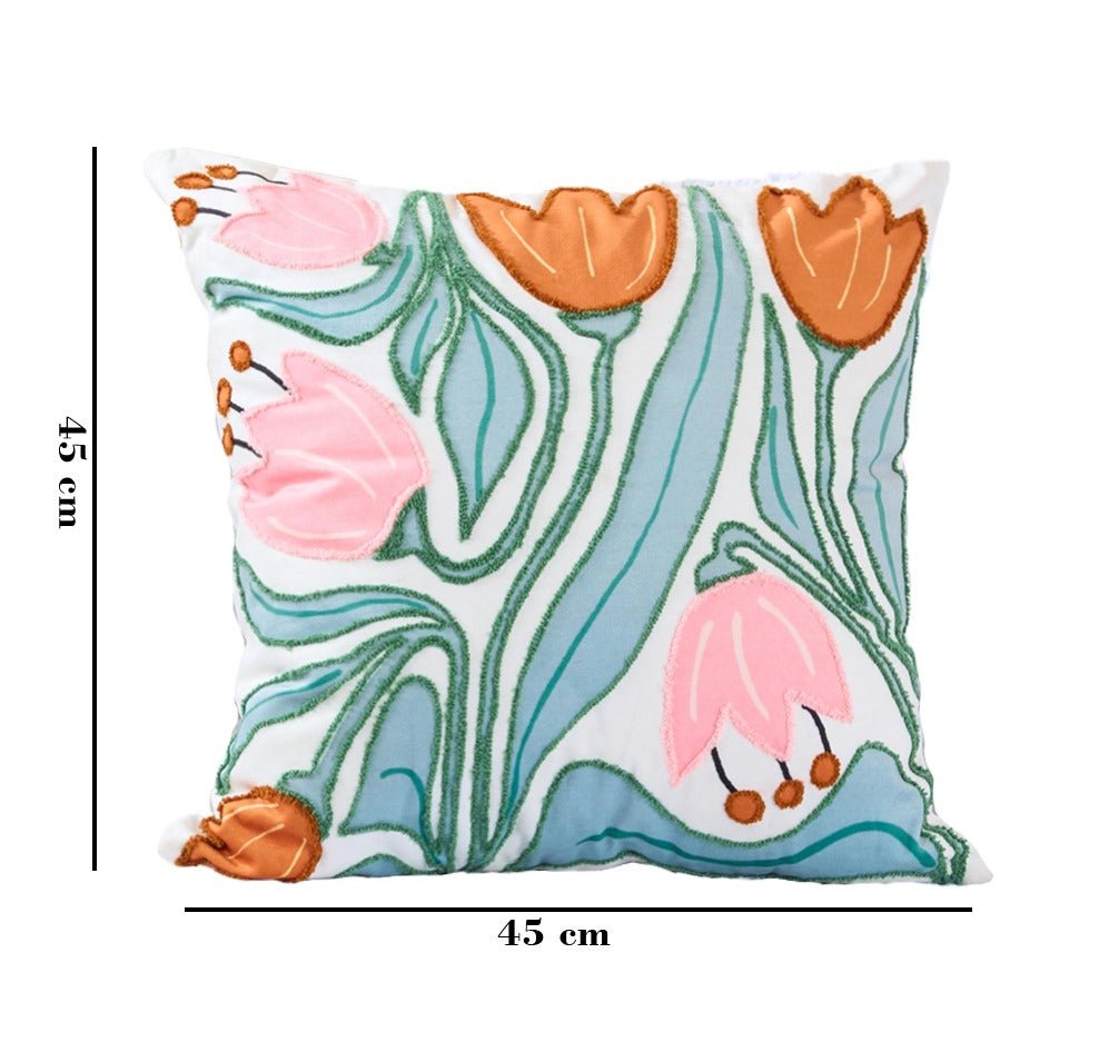 Tulip Elegance Cotton Velvet Cushion | Floral Luxury Decor Cushion – Pillow on Brown Living™. SKU: TEE-25729. Img 2.