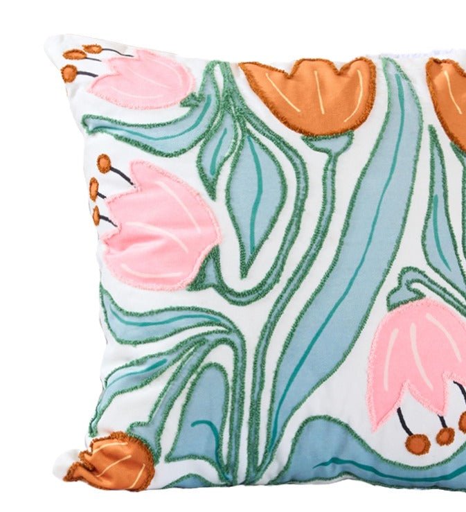 Tulip Elegance Cotton Velvet Cushion | Floral Luxury Decor Cushion – Pillow on Brown Living™. SKU: TEE-25729. Img 4.