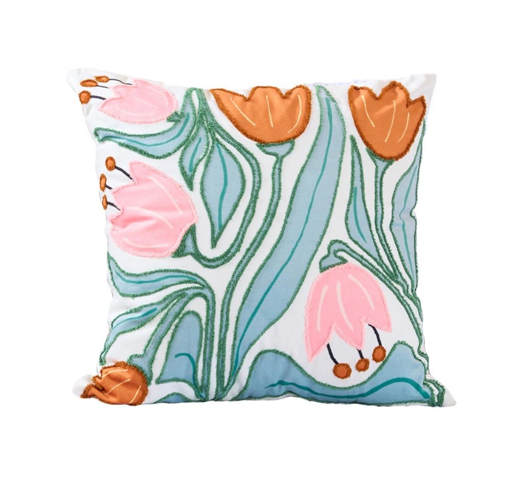 Tulip Elegance Cotton Velvet Cushion | Floral Luxury Decor Cushion – Pillow on Brown Living™. SKU: TEE-25729. Img 3.