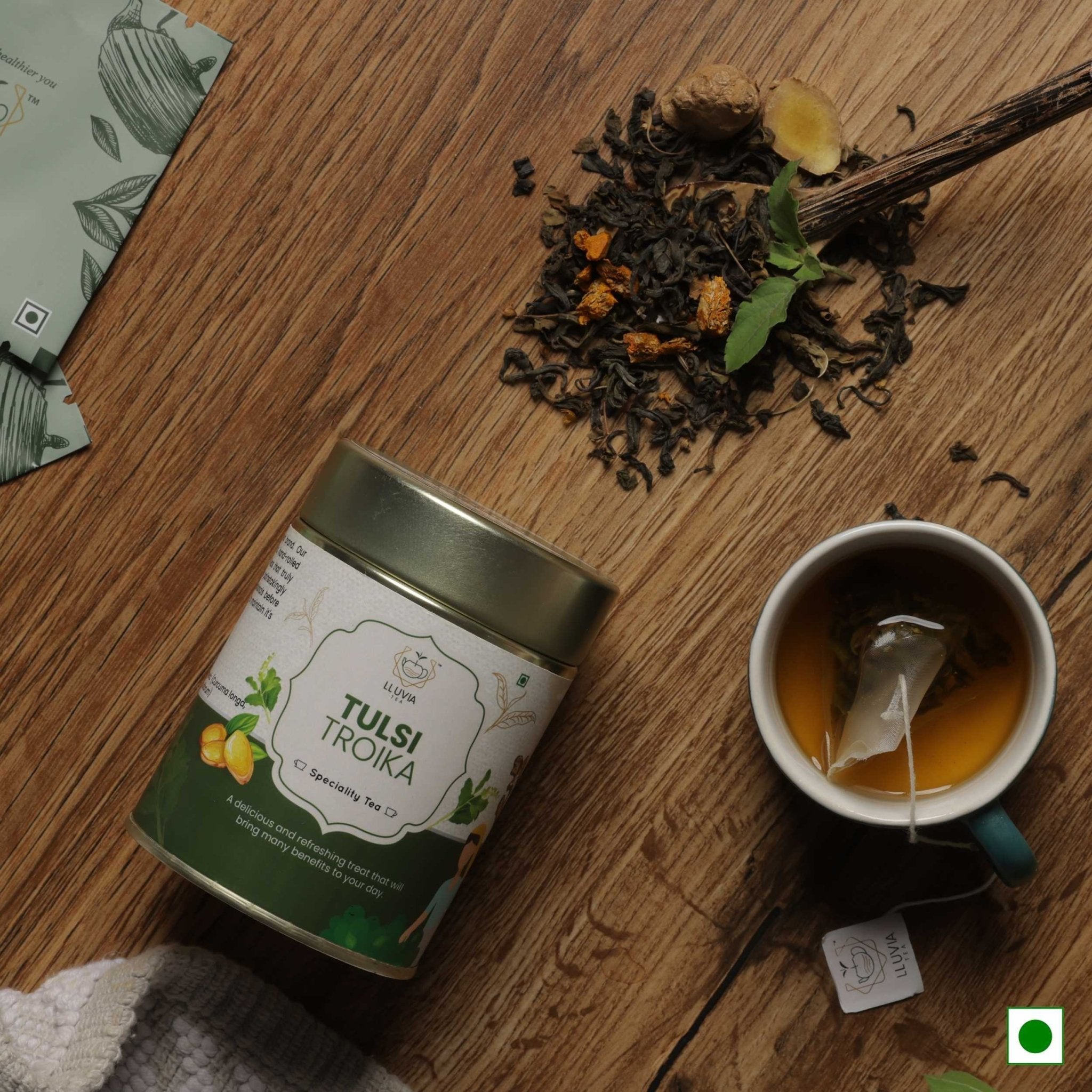 Tulsi Troika – Treats Respiratory Issues, Digestion & Stress – 50g – Tea on Brown Living™. SKU: CCTin50New. Img 9.