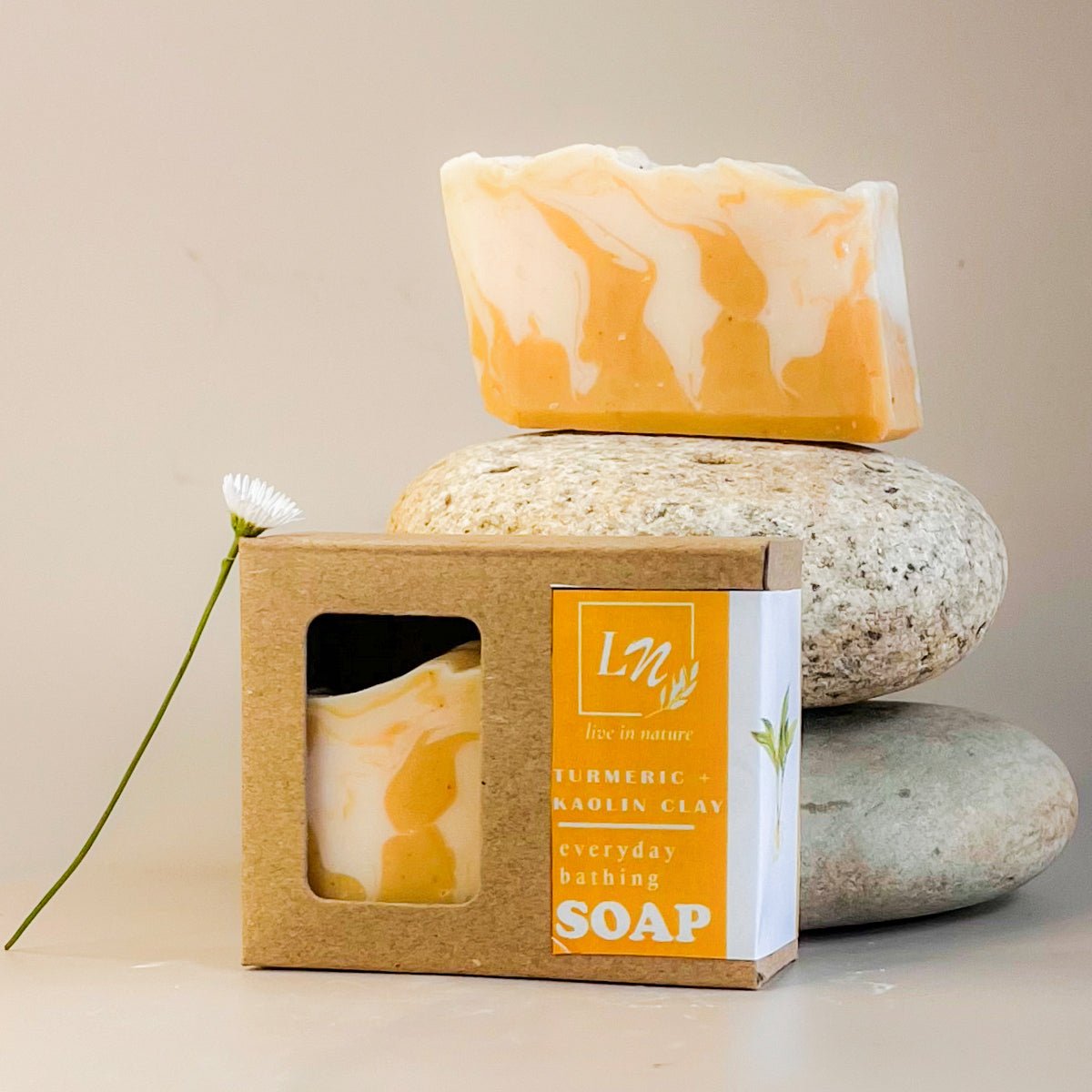 Turmeric Cold Process Soap – Natural Handmade Cleansing Bar – Body Soap on Brown Living™. SKU: LN-TS80-01. Img 1.