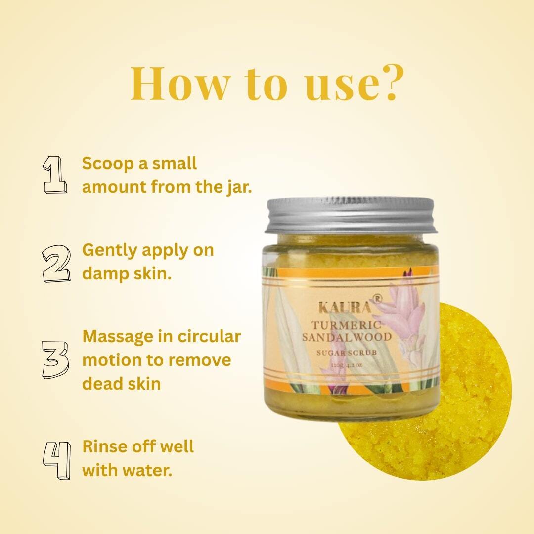 Turmeric & Sandalwood Sugar Scrub for Glowing Skin | 120g – Body Scrub by Kaura available on Brown Living™. . SKU: KI302. Img 7.
