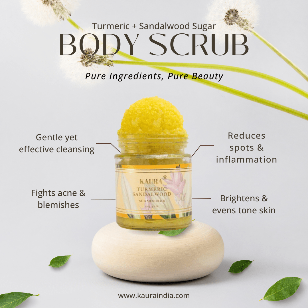 Turmeric & Sandalwood Sugar Scrub for Glowing Skin | 120g – Body Scrub by Kaura available on Brown Living™. . SKU: KI302. Img 8.