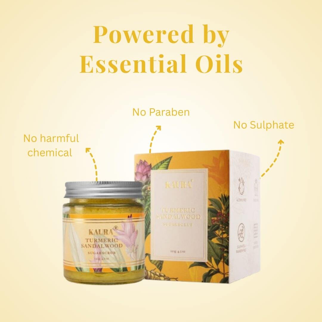Turmeric & Sandalwood Sugar Scrub for Glowing Skin | 120g – Body Scrub by Kaura available on Brown Living™. . SKU: KI302. Img 6.