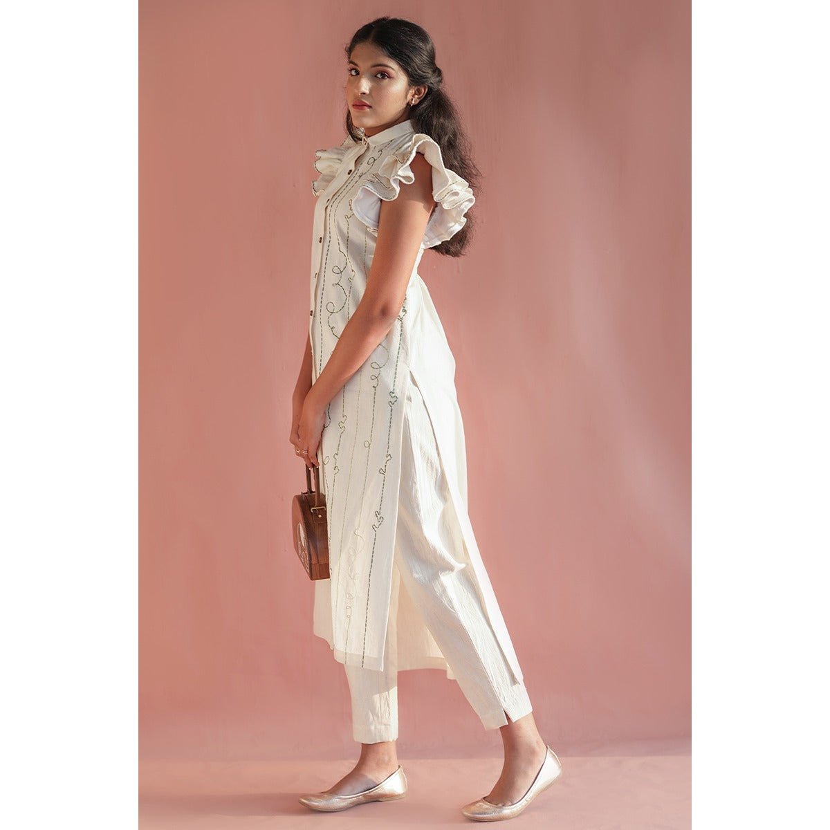 Turtledove Kurti | Elegant Cotton Kurti for Women | Minimal Ethnic Wea – Womens Ethnic Sets on Brown Living™. SKU: DL0136XSn. Img 5.