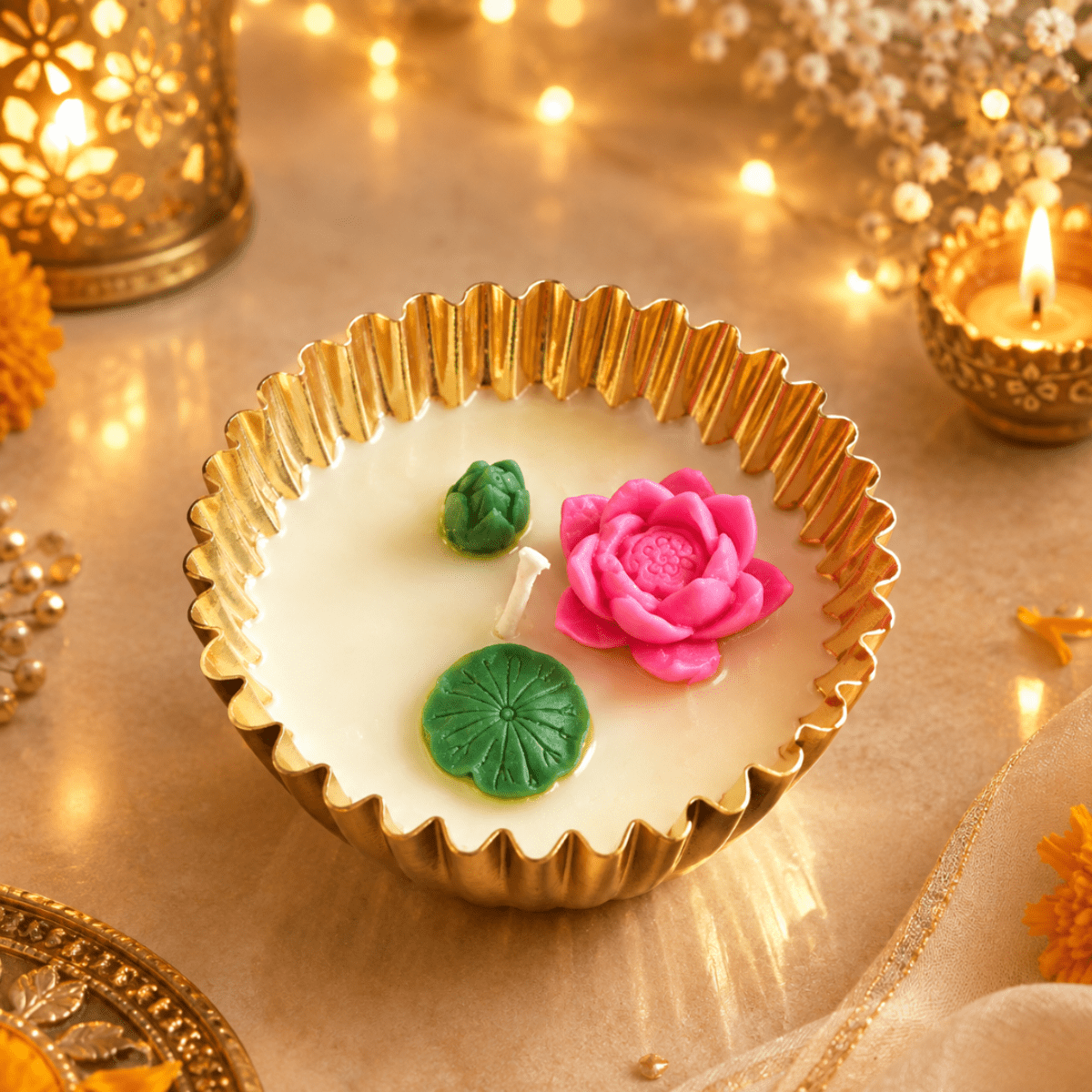 Twin Aura Urli Candle Set of 2 | Lemon Grass Diwali Candles – Candles & Fragrances on Brown Living™. SKU: D-410. Img 4.
