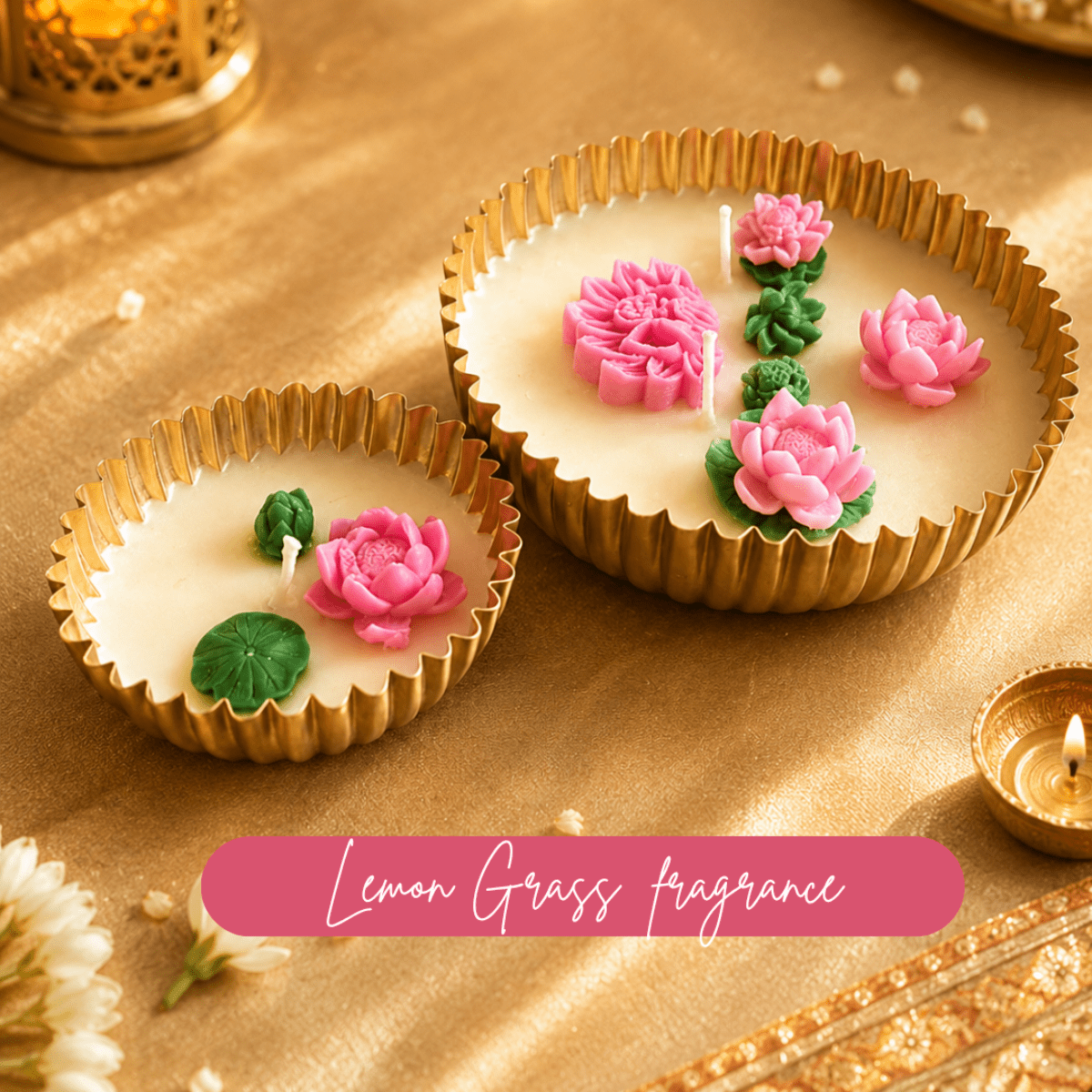 Twin Aura Urli Candle Set of 2 | Lemon Grass Diwali Candles – Candles & Fragrances on Brown Living™. SKU: D-410. Img 6.