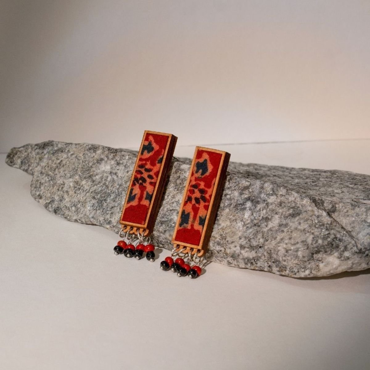 Two in One Multicolor Repurposed Fabric Wood Pendant Earrings Set – Womens Earrings on Brown Living™. SKU: JCC017. Img 5.