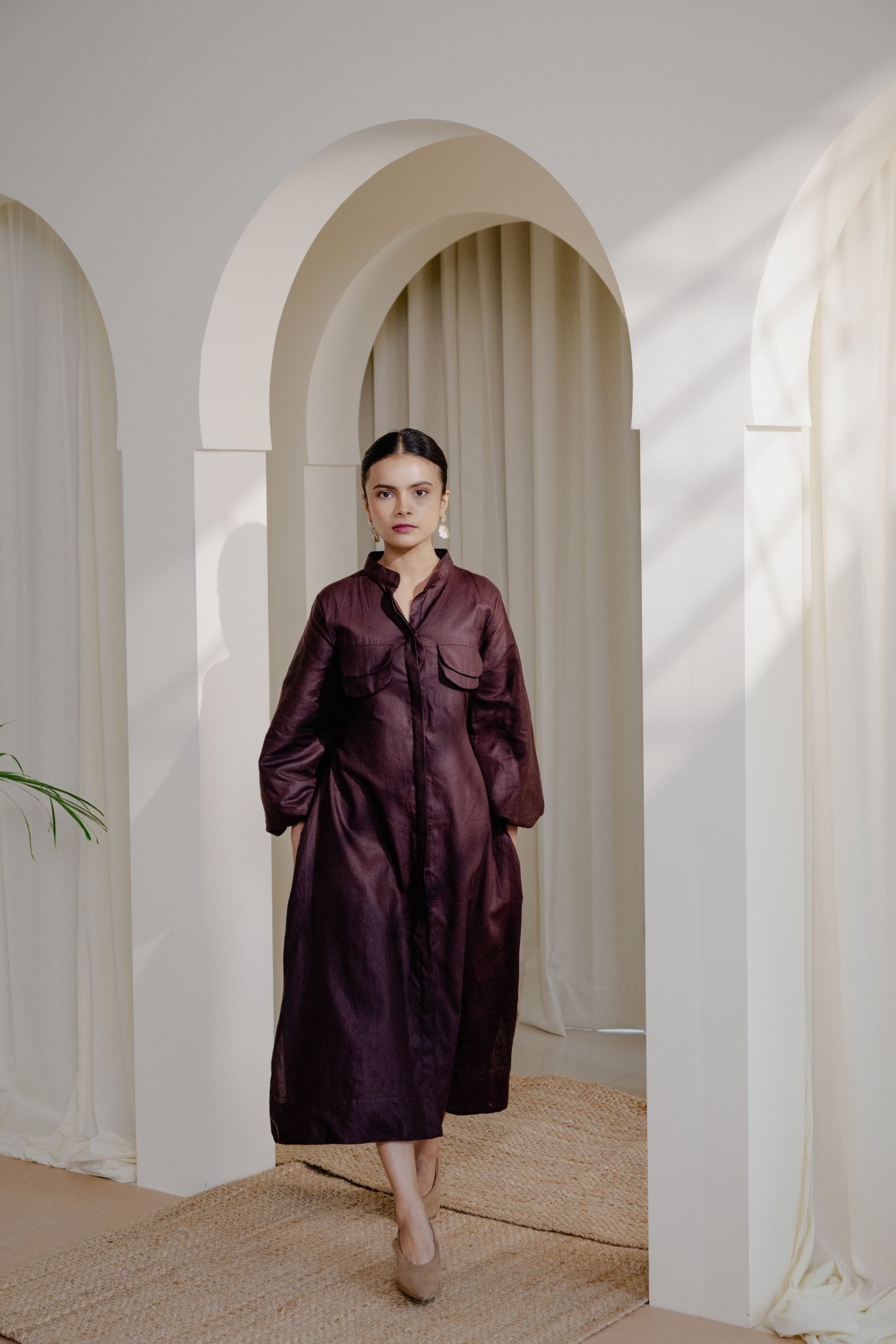 Umber Maxi Dress For Women Linen Cotton Blend Dress – Womens Dress on Brown Living™. SKU: LC-UMR-XXS. Img 4.