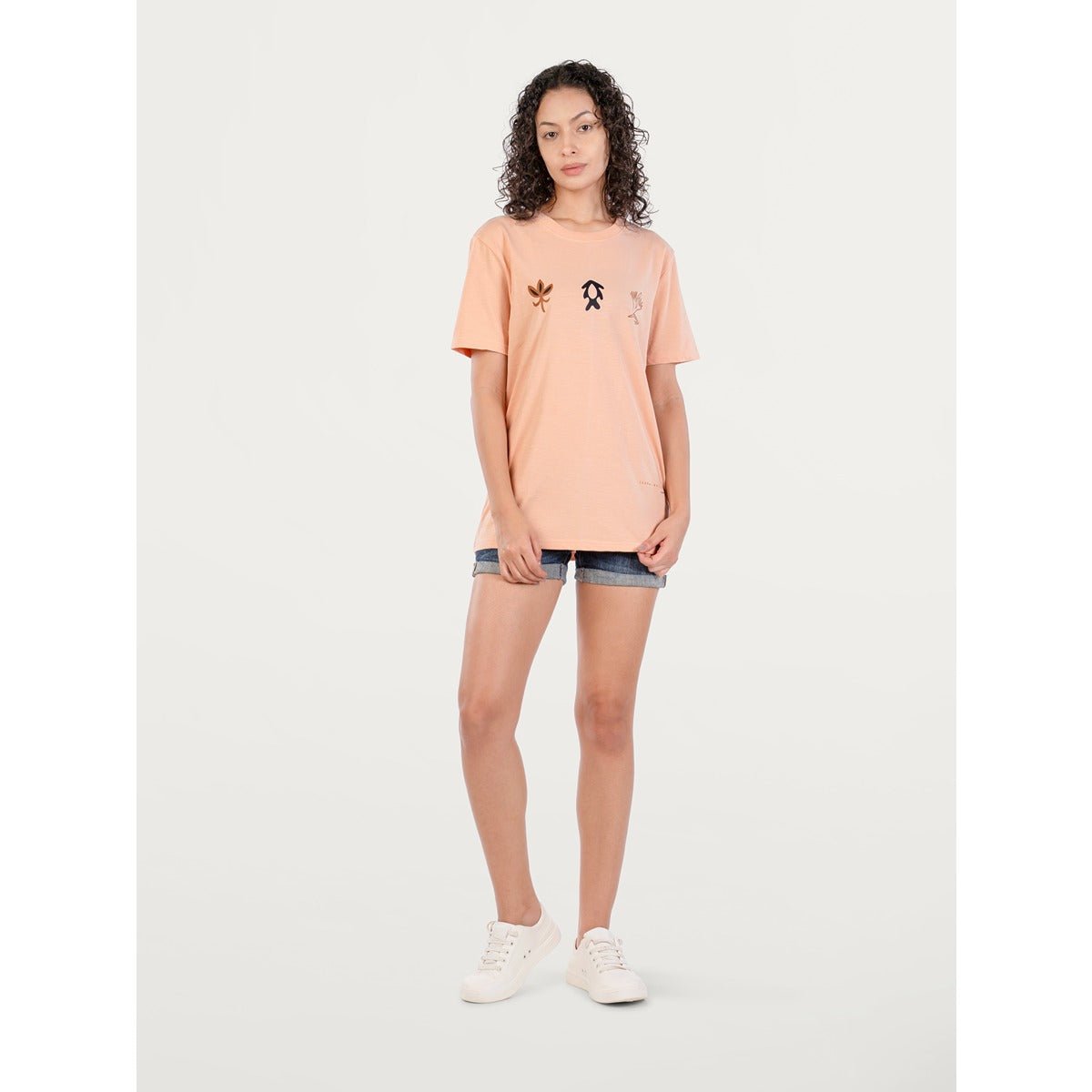 Unisex Natural Dye Sohrai Motifs Tee Handcrafted Cotton T-Shirt – Mens Sweatshirt on Brown Living™. SKU: UTP-N25103-1S-PCH. Img 6.